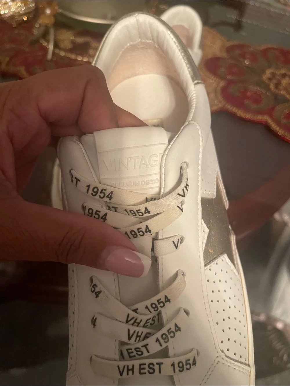 Vintage Havana White Sneakers with Metallic Silver Heel